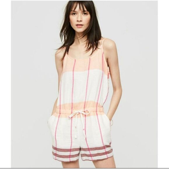 Lou & Grey Ann Taylor Loft Ivory Orange Striped Print Romper - Picture 1 of 9